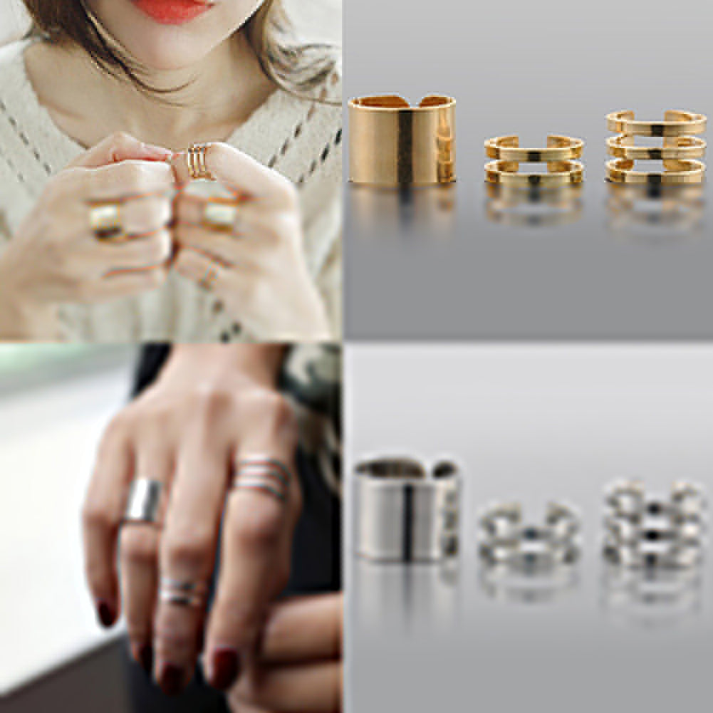 3 Pcs/Set Fashion Open Rings Midi Finger Knuckle Stack Rings Charms Xmas Gift