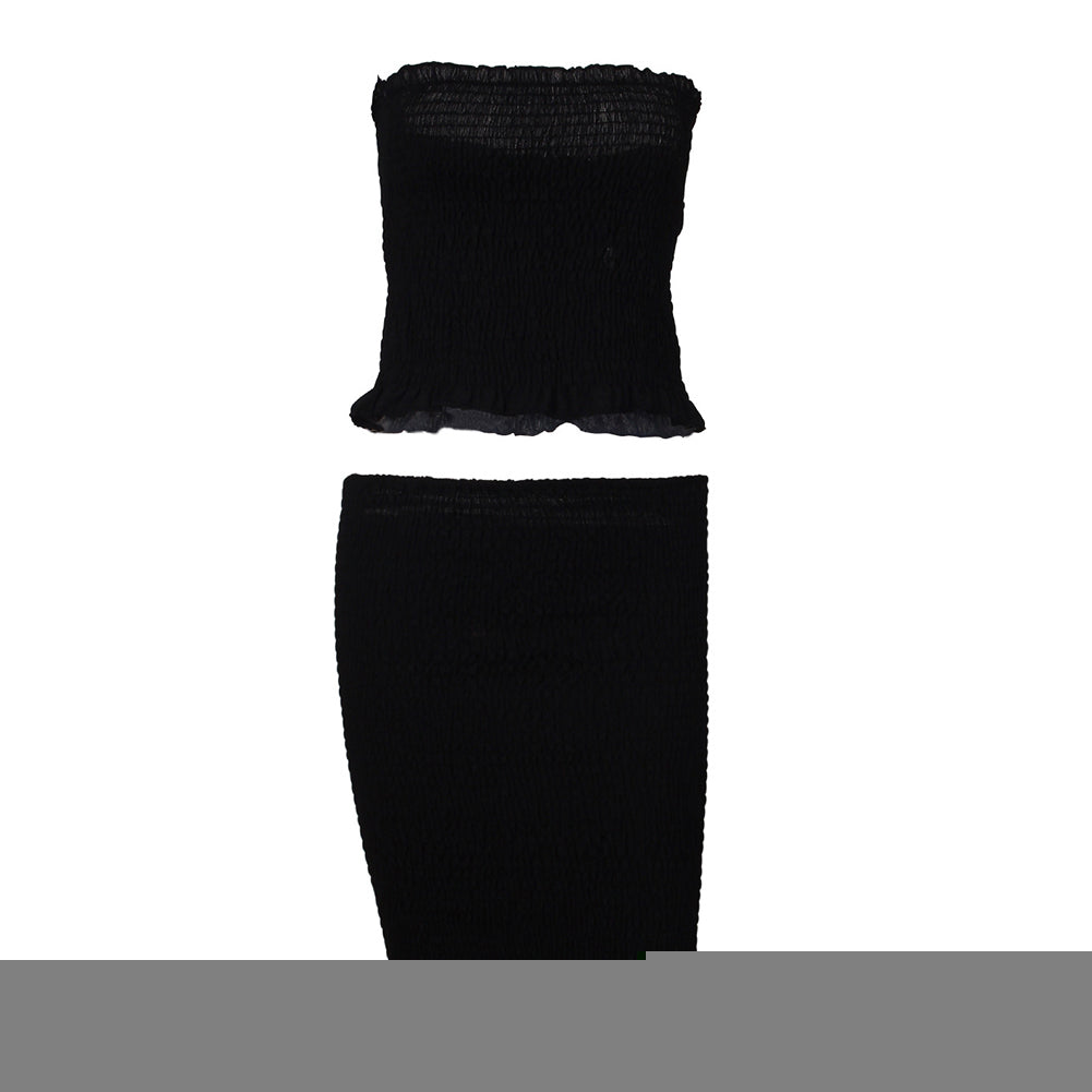 Summer Sexy Ruffled Strapless Crop Top Bodycon Women Mini Skirt Two-piece Set