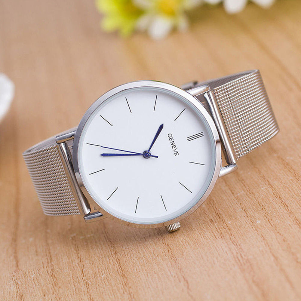 Stainless Steel Mesh Band Strap Men Women Quartz Wrist Watch Valentine's Gift