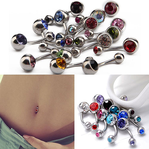 15Pcs Unisex Punk Rhinestone Belly Bars Navel Button Rings Body Piercing Jewelry