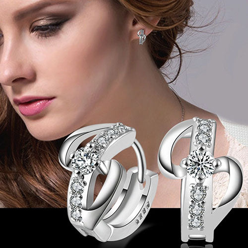 Elegant Women Silver Plated Rhinestone Huggie Earrings Bride Wedding Jewelry