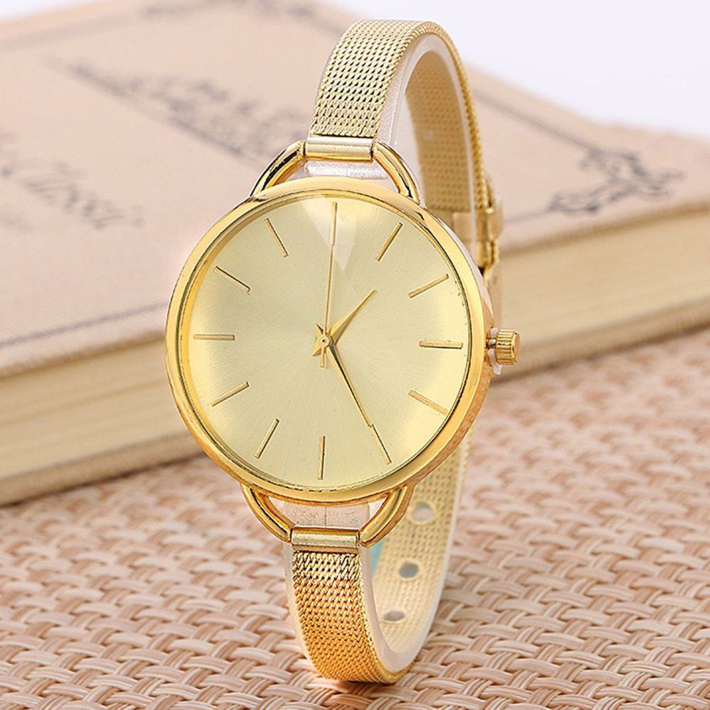 Luxury Women Slim Mesh Band Stainless Steel Quartz Analog Dress Wrist Watch