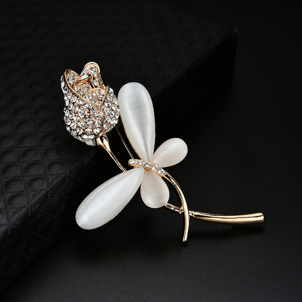 Women Jewelry Breastpin Dragonfly Flower Shiny Zircon Big Faux Pearl Brooch Pin