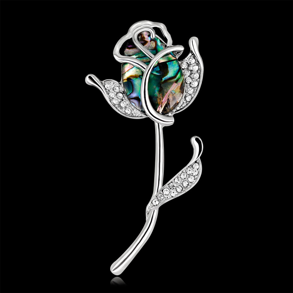 Fashion Rose Flower Colorful Shell Rhinestone Brooch Pin Women Scarf Jewelry