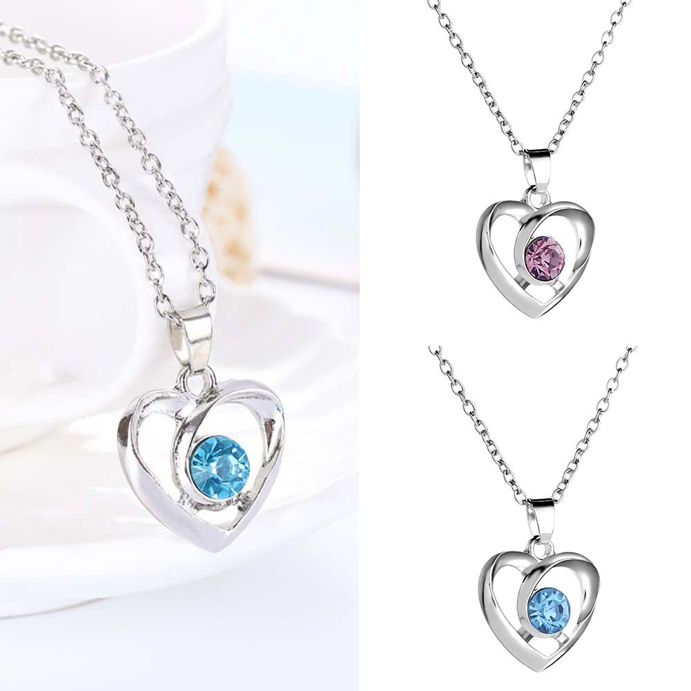 Fashion Hollow Rhinestone Heart Pendant Women Adjustable Chain Necklace Jewelry
