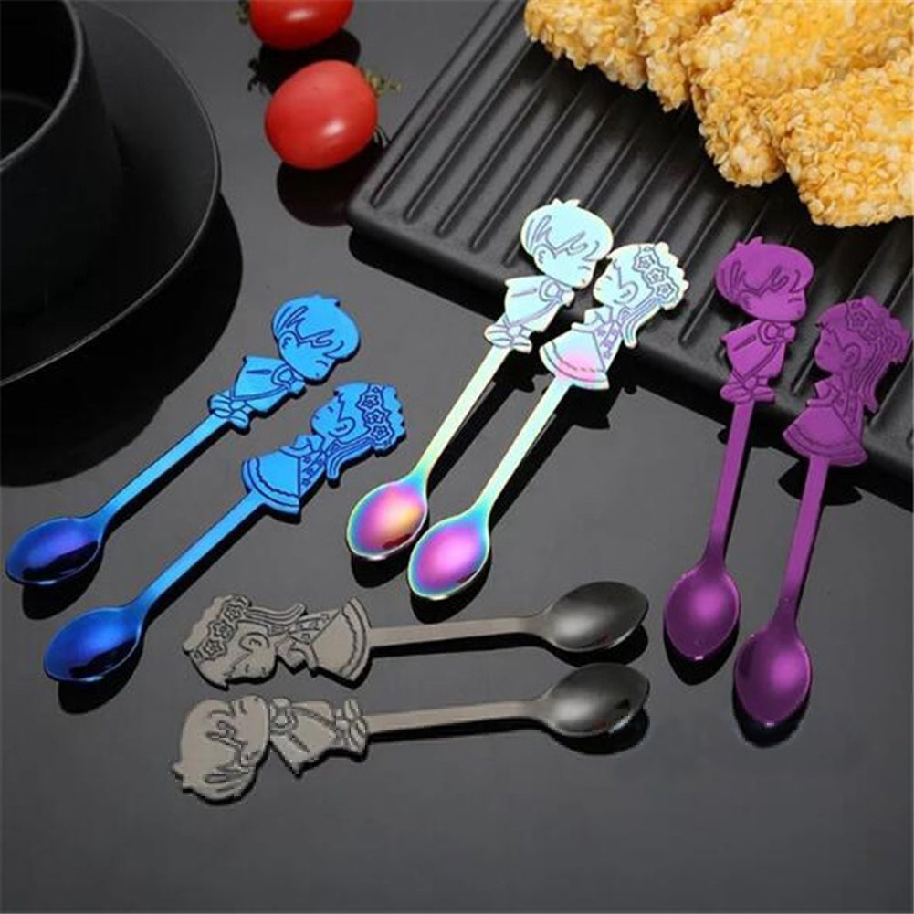 A Pair of Boy and Girl Stainless Steel Coffee Tea Cup Mixing Spoon Drinks Decor
