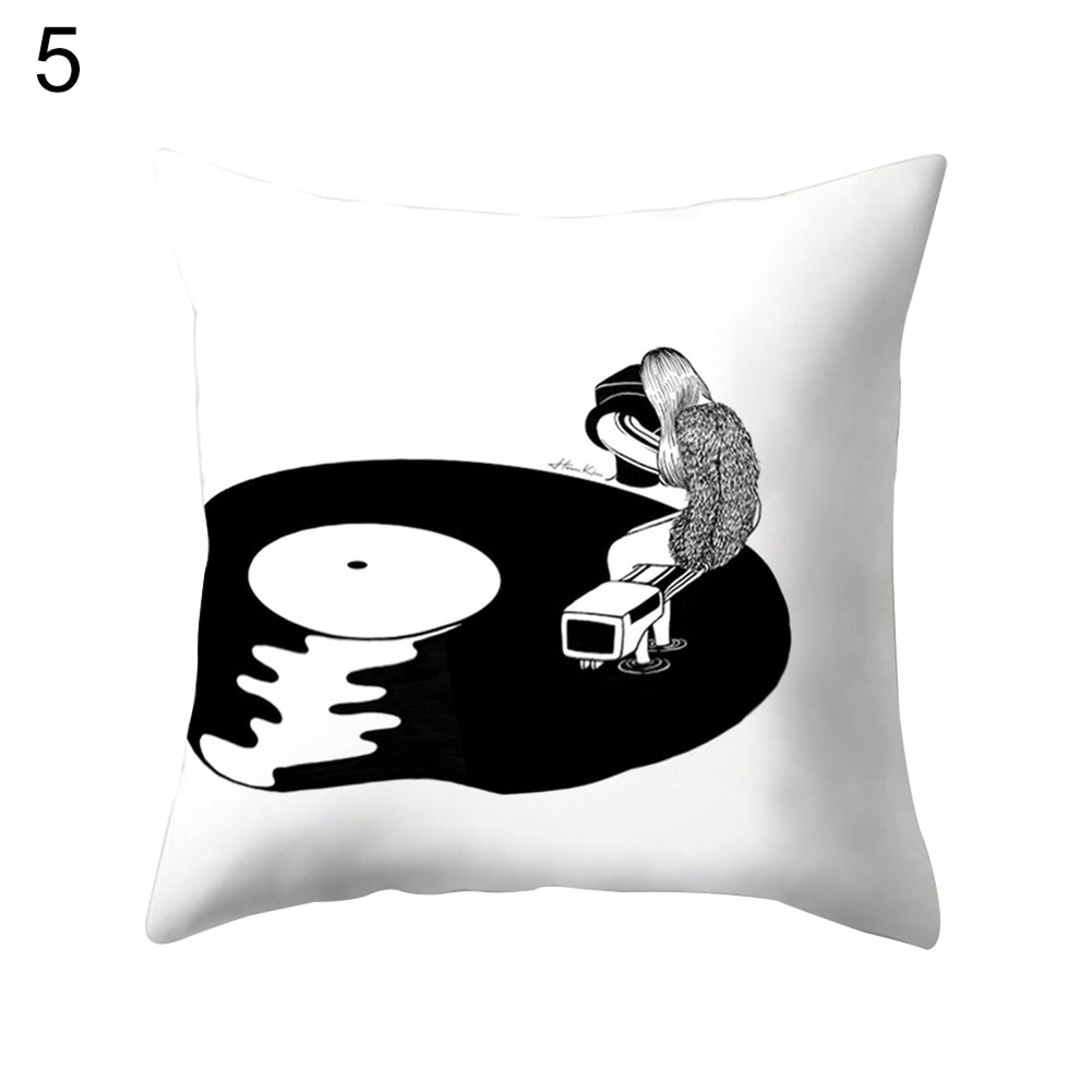 Black and White Cartoon Pattern Sofa Bed Throw Pillow Case Cushion Cover