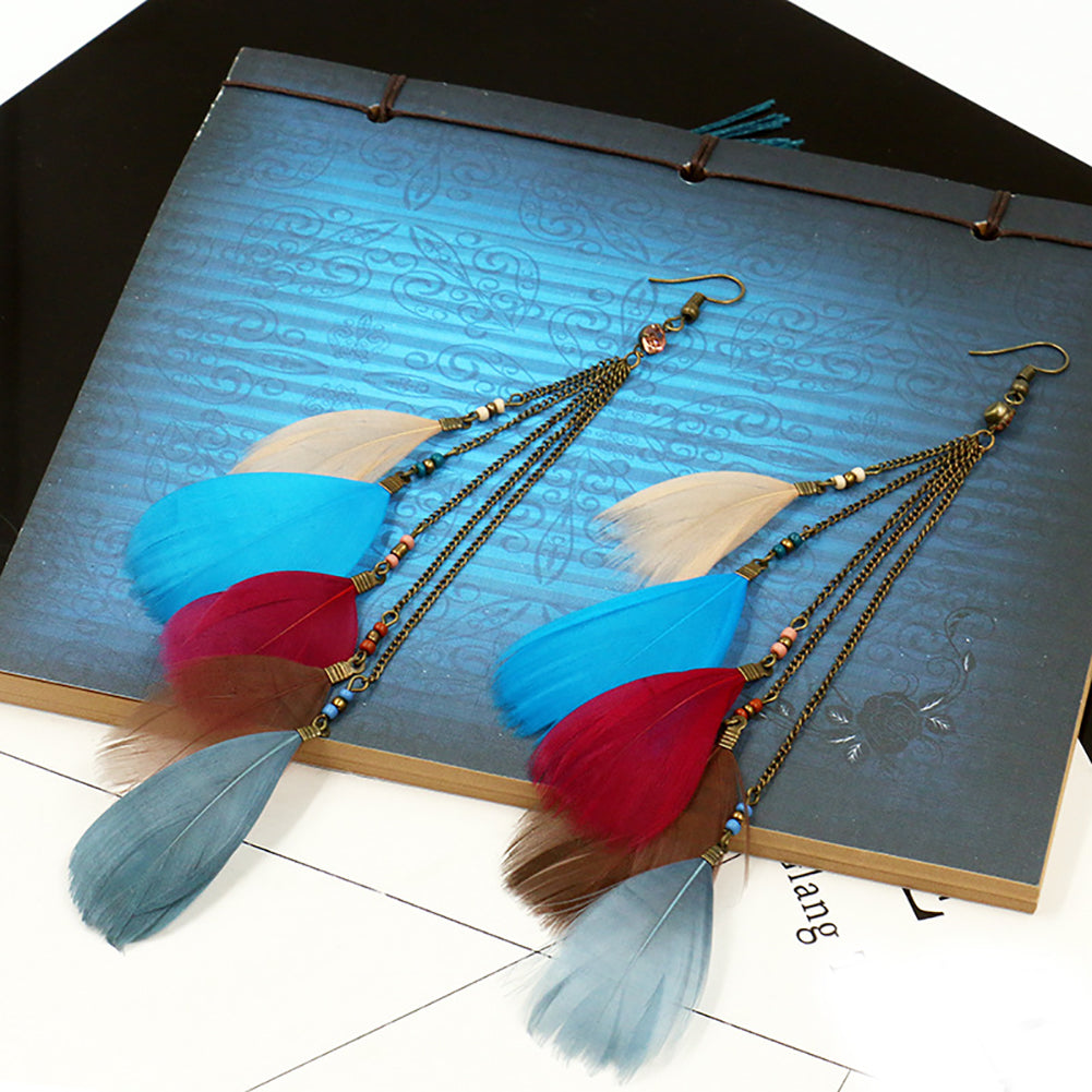 Bohemian Fashion Women Feather Tassel Hook Earrings Seaside Holiday Jewelry Gift