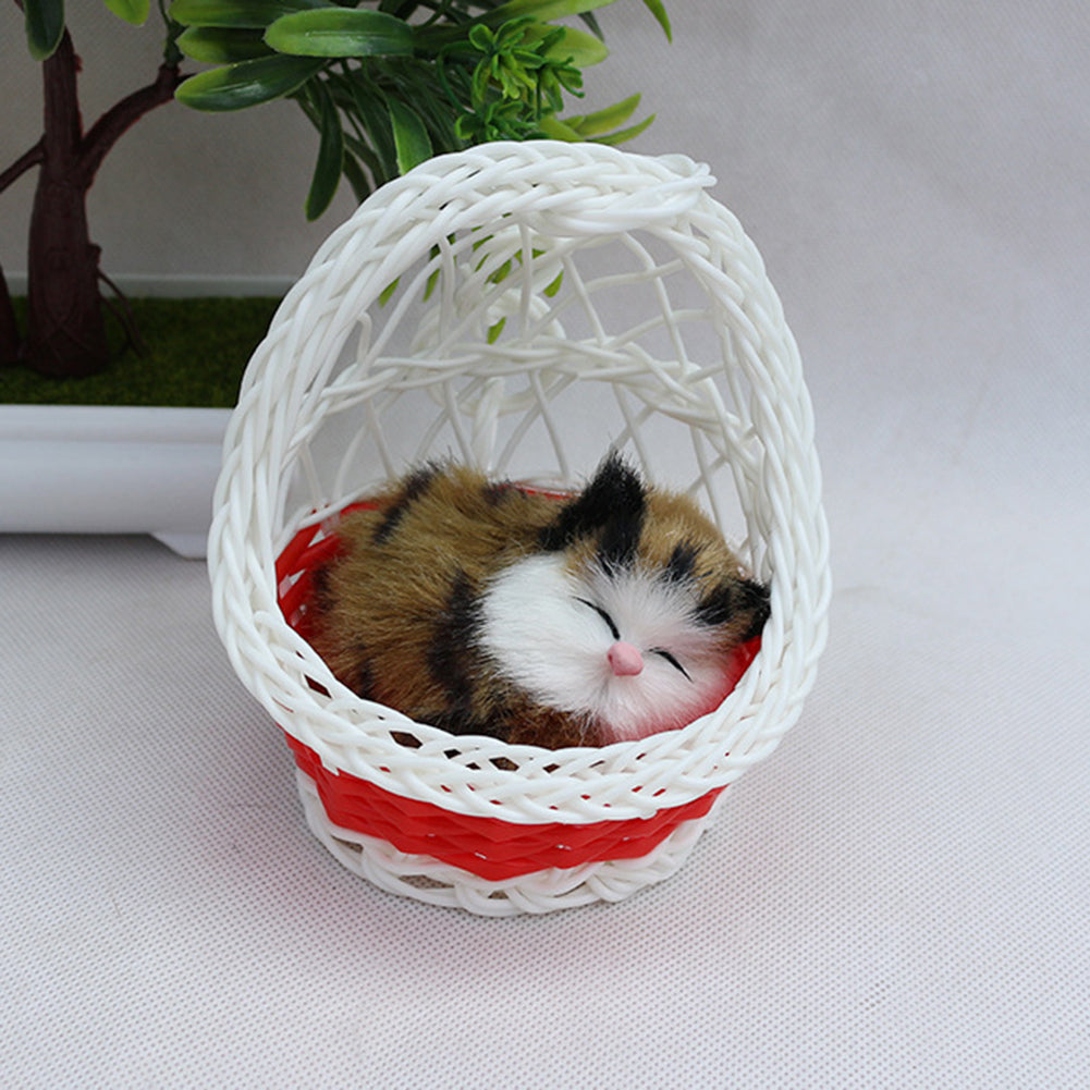 Creative Cute Simulation Cat with Hanging Basket Home Car Ornament Toy Gift