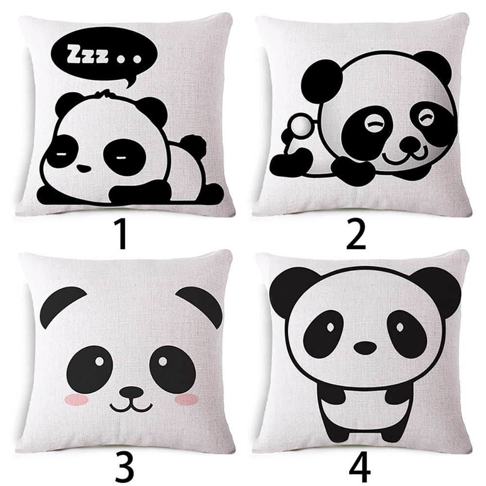 Cartoon Panda Print Linen Square Pillow Case Cushion Throw Cover Home Sofa Decor