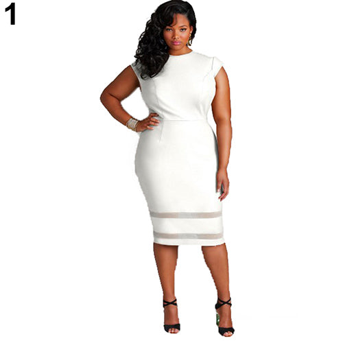 Women Elegant Long Sleeve Tunic Stretch Business Work Party Bodycon Sheath Dress