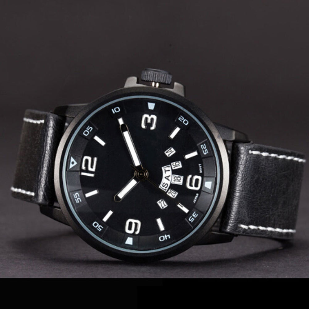 Genuine Leather Date Display Waterproof Quartz Business Men Wrist Watch Gift