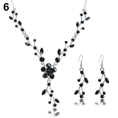 Bride's Flower Rhinestone Alloy Choker Necklace Earrings Jewelry Wedding Party Set