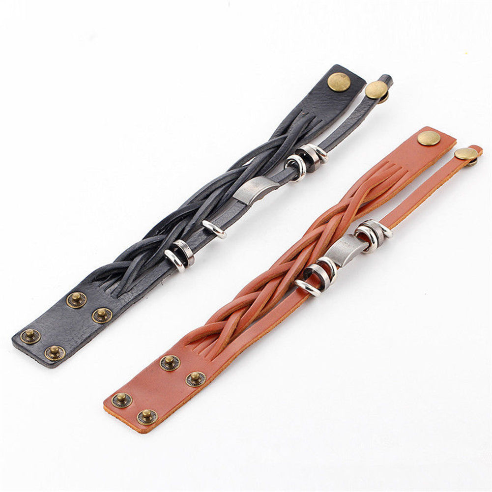 Vintage Men's Women's Faux Leather Multilayer Bracelet Bangle Wristband Jewelry