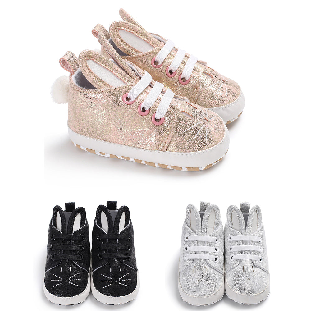 Toddler Infant Kid Girl Cute Rabbit Ear Sneakers Shiny Faux Leather Baby Shoes