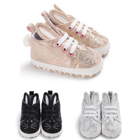 Toddler Infant Kid Girl Cute Rabbit Ear Sneakers Shiny Faux Leather Baby Shoes