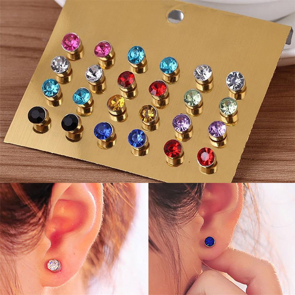 12 Pairs Women Faux Zircon Jewelry Ear Stud Shiny Rhinestone Lady Earrings Set