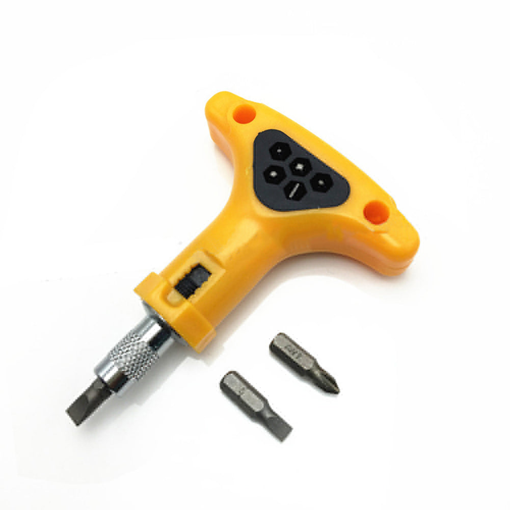 T Handle Anti-slip Ratchet Screwdriver Bits Tool Set Hex Slotted Hardware Tool