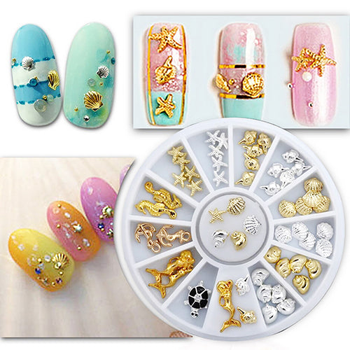 1Box 3D Shell Anchor Starfish Mermaid Ocean Nail Glitters Nail Art Decorations