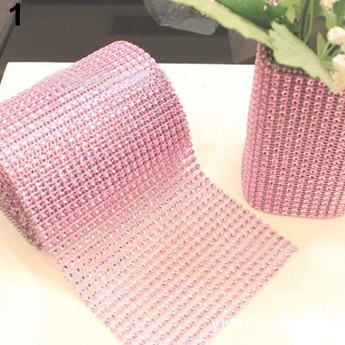 1 Yard Sparkle Rhinestone Plastic Ribbon Roll Mesh Wrap Wedding Decoration