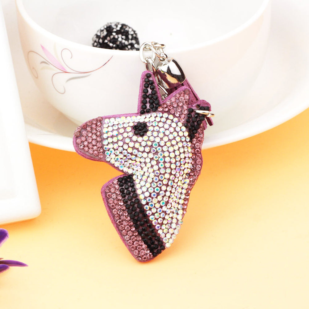 Cute Rhinestone Inlaid Unicorn Tassel Charm Key Chain Handbag Pendant Keyring