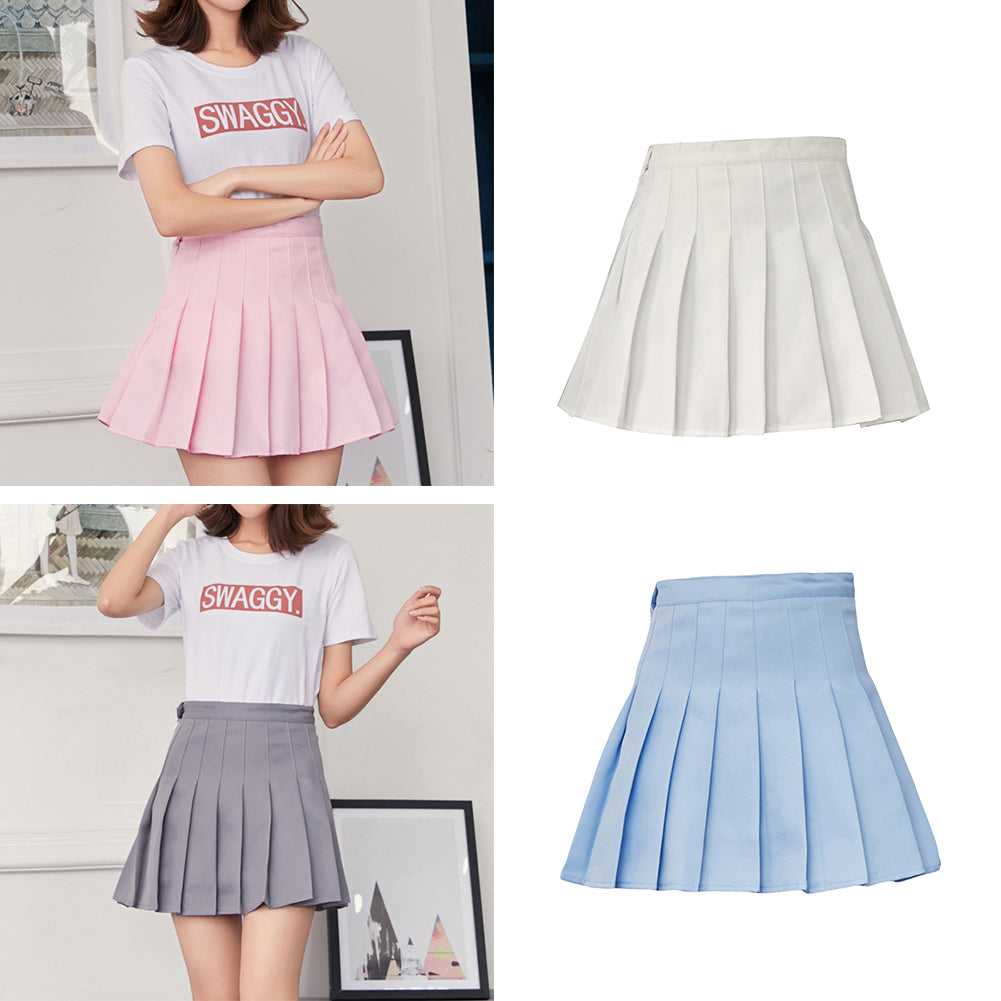 Fashion Women Mini Pleated Solid Color High Waist Tennis Skater Short Skirt Gift