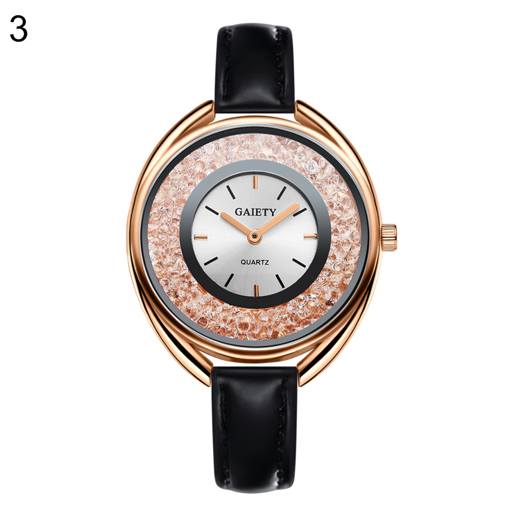 Luxury Dazzling Rhinestone Faux Leather Quartz Analog Watch Women Wristwatch