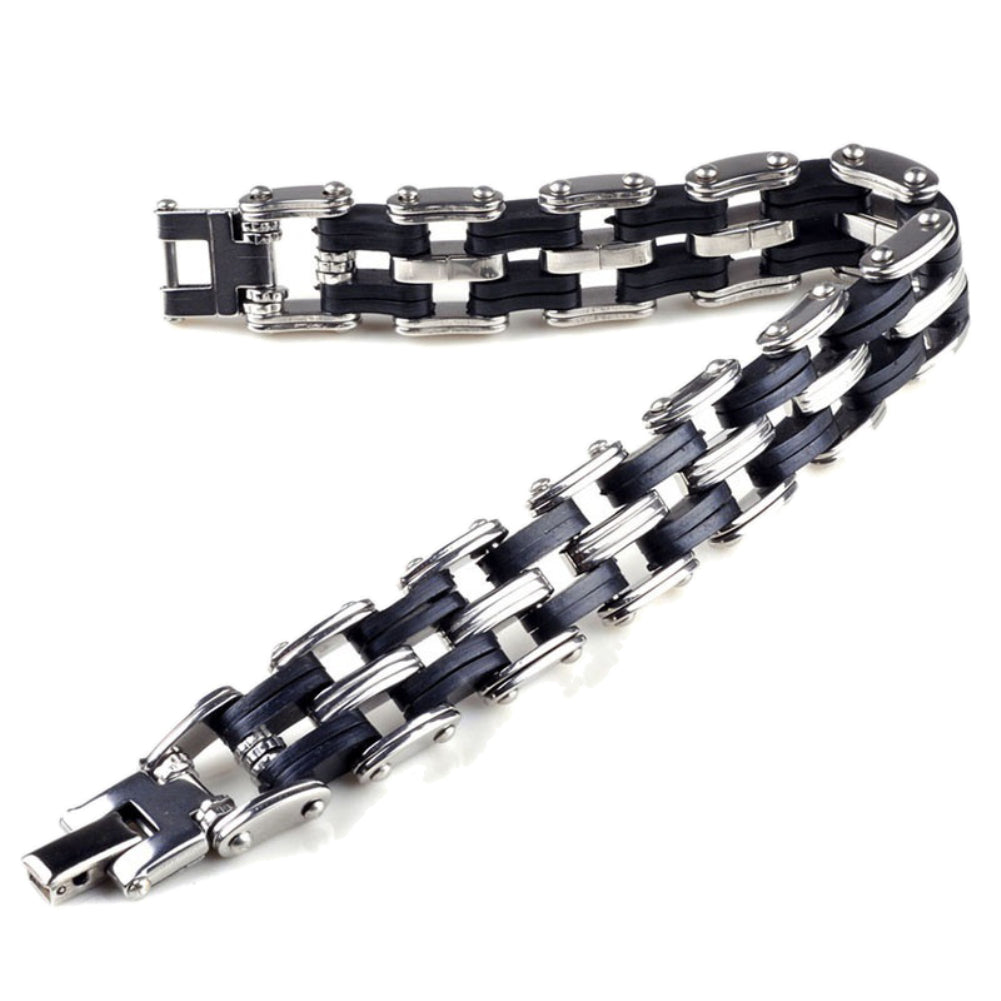 Men Fashion Stainless Steel Rubber Bracelet Bangle Jewelry Party Club Wristband