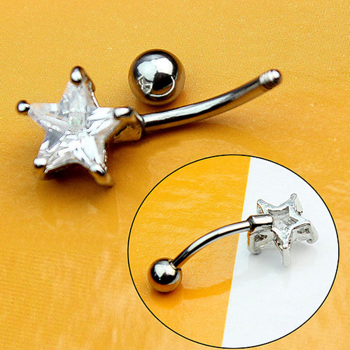 Rhinestone Pentagram Surgical Steel Belly Navel Ring Barbell Body Piercing Jewelry
