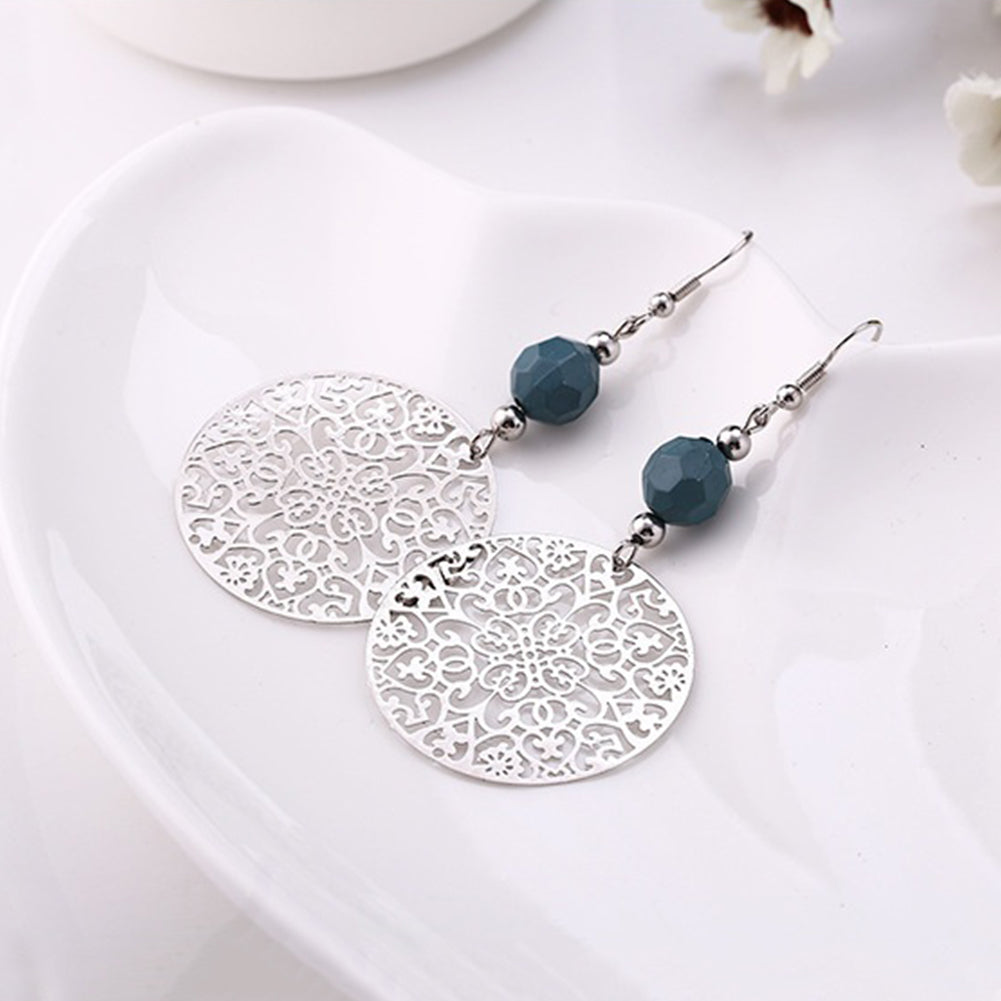 Vintage Women Hook Earrings Big Hollow Round Flower Bead Pendant Party Jewelry