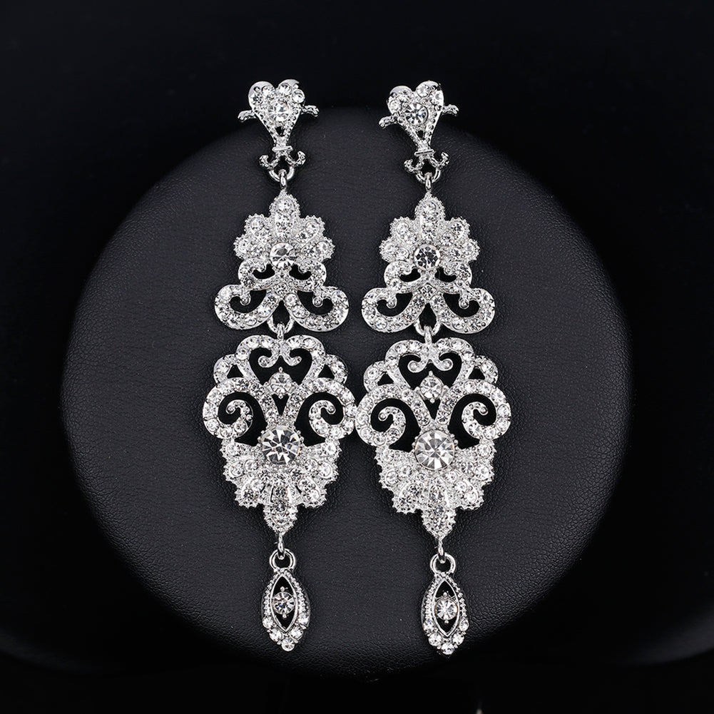 Fashion Hollow Rhinestone Pendant Earrings Bride Wedding Party Jewelry Gift