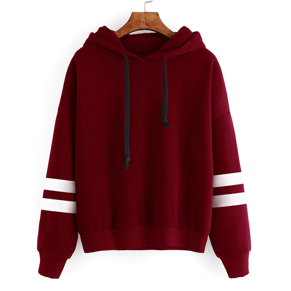 Women's Long Sleeve Hoodie Hooded Sweatshirt Striped Pullover Soft Top Coat