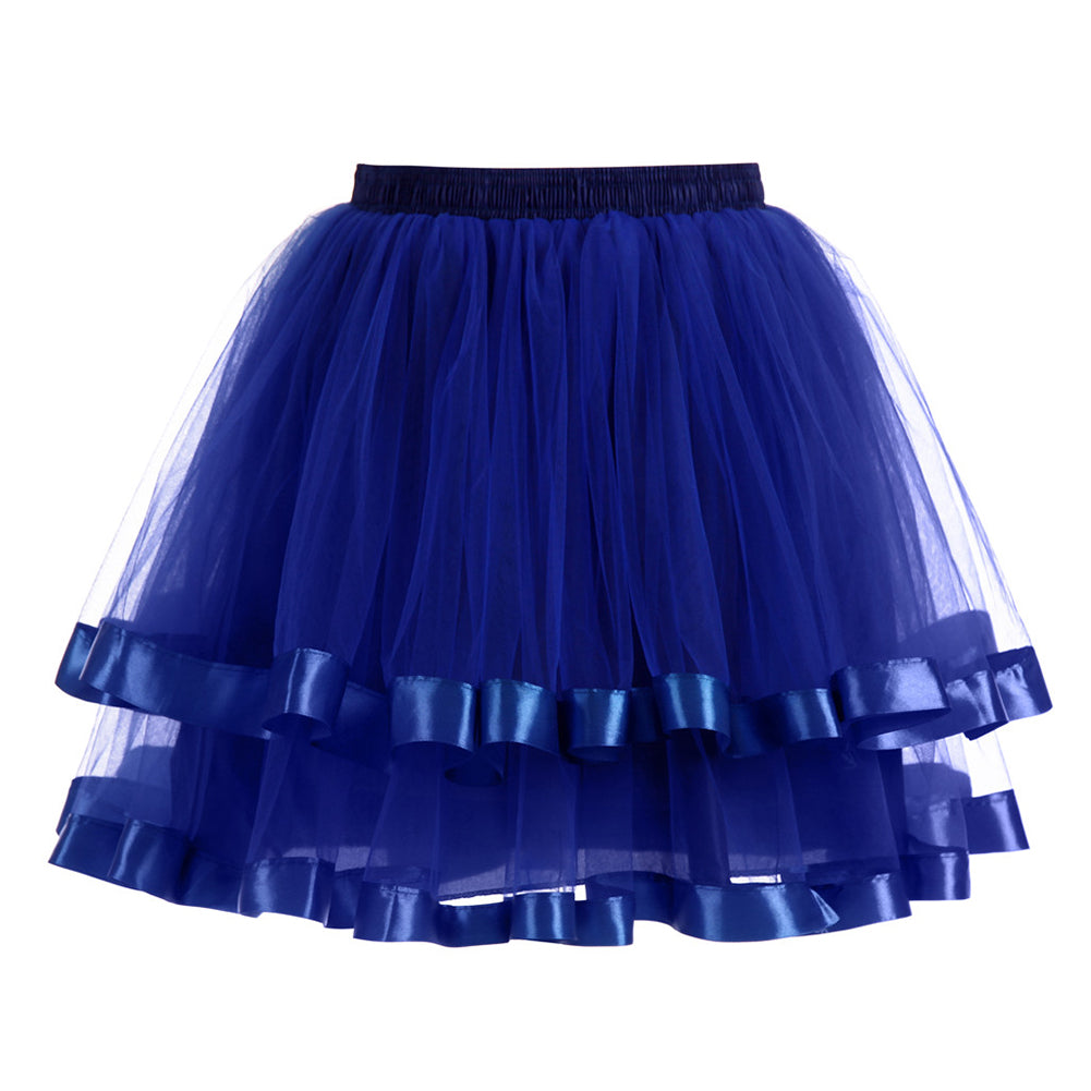 Women Double Layers Vintage Tutu Petticoat Gauze Skirt Prom Evening Party Dress