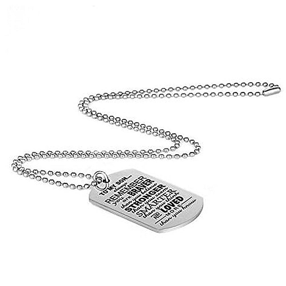 TO MY SON Military Army Style Dog Tag Stainless Steel Pendant Men's Necklace