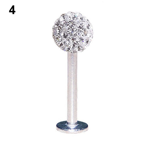 Rhionestone Round Ball Lip Stud Ring Bar Piercing Jewelry Charm 1.2x10mm