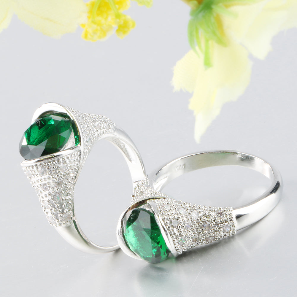 Fashion Women Shiny Green CZ Cubic Zirconia Stone Finger Ring Wedding Jewelry