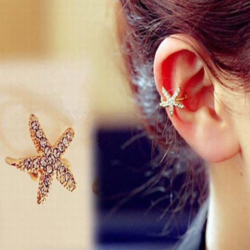 1Pc Fashion Women Rhinestone Starfish/Love Ear Clip Ear Stud Earrings Jewelry