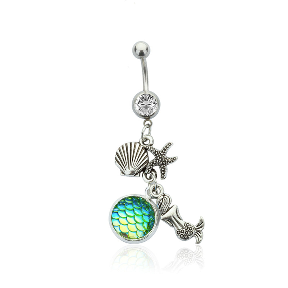 Fashion Mermaid Navel Piercing Sexy Belly Button Ring Women Rhinestone Jewelry