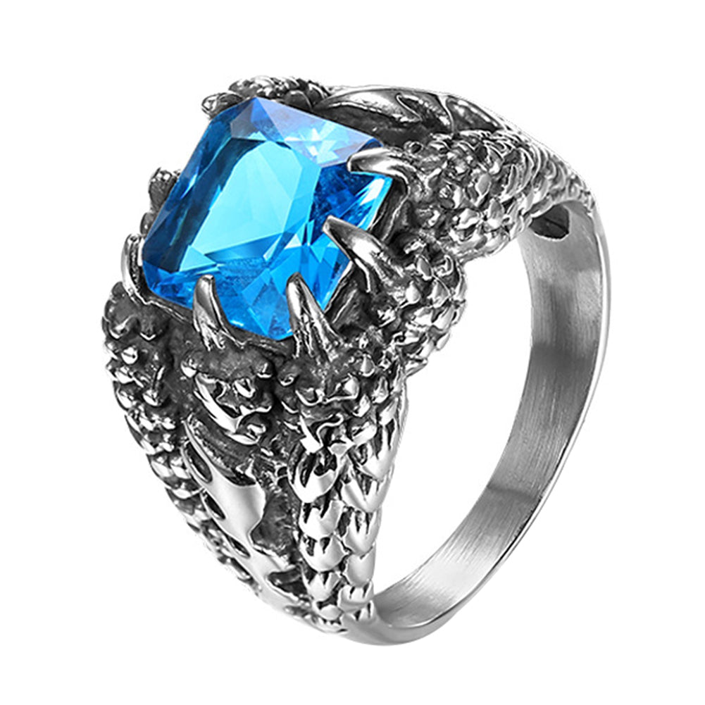 Cool Stainless Steel Ring Claw Square Rhinestone Men's Halloween Gothic Ring