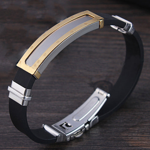 Men's Simple Design Stainless Steel Silicone Clasp Bangle Jewelry Bracelet Gift