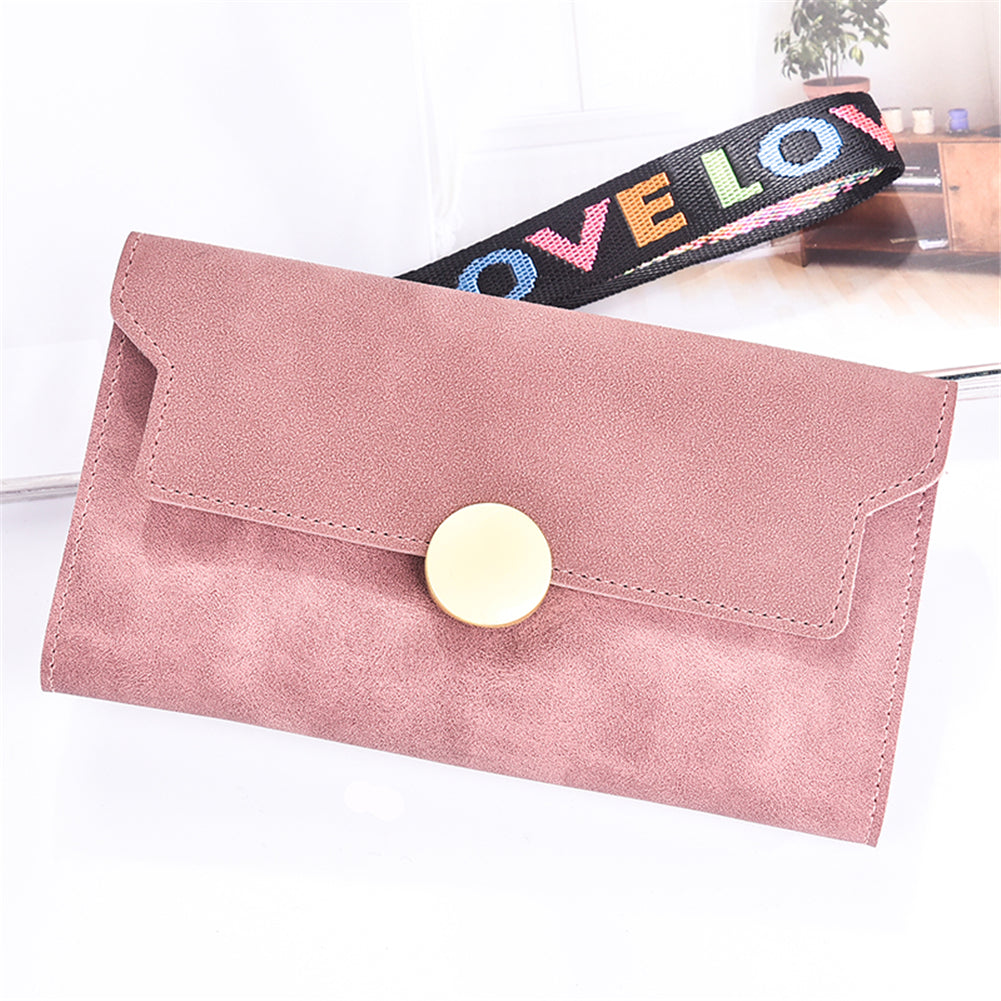 Fashion Matte Trifold Women Long Wallet Coin Purse Card Holder Hand Strap Clutch