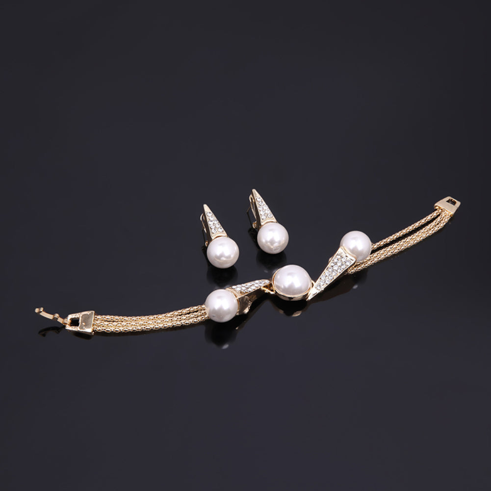 Wedding Bridal Necklace Earrings Bracelet Ring Faux Pearl Fashion Jewelry Set