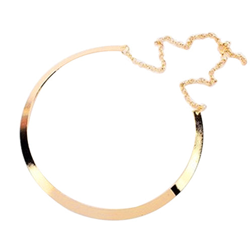 Girl's Thin Mirrored Collar Necklace Shiny Metal Choker Gold Silver Plated Circle Jewelry