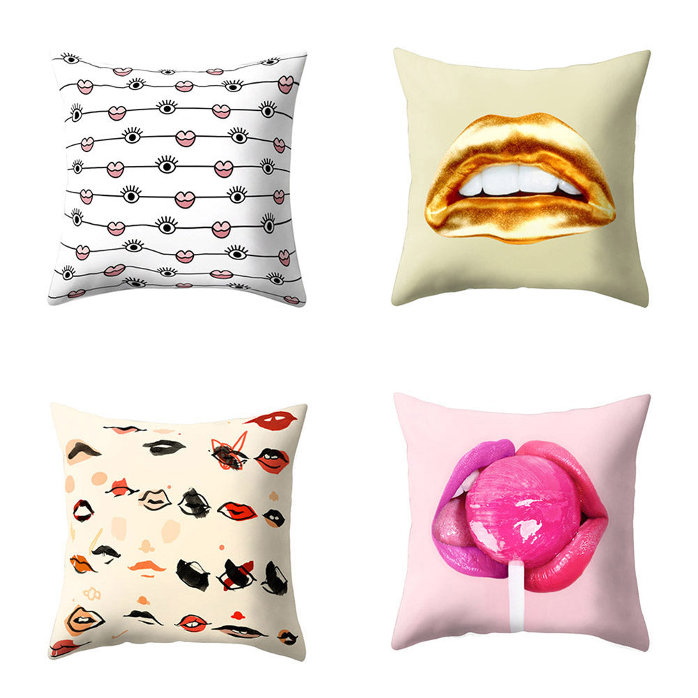 Hot Sexy Lips Print Square Throw Pillow Cover Cushion Case Car Home Sofa Decor