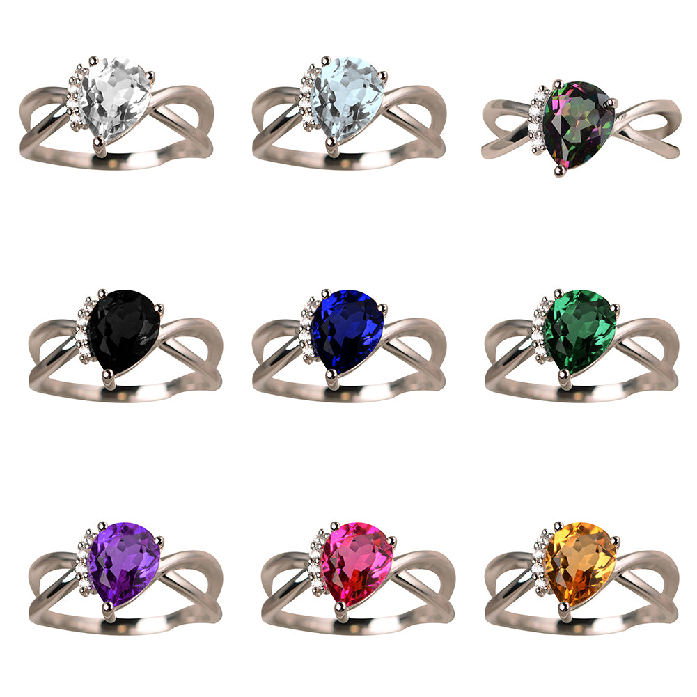 Fashion Women Drop Pear Faux Gem Rhinestone Inlaid Slim Band Party Ring Jewelry