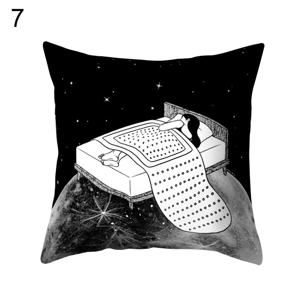 Black and White Cartoon Pattern Sofa Bed Throw Pillow Case Cushion Cover