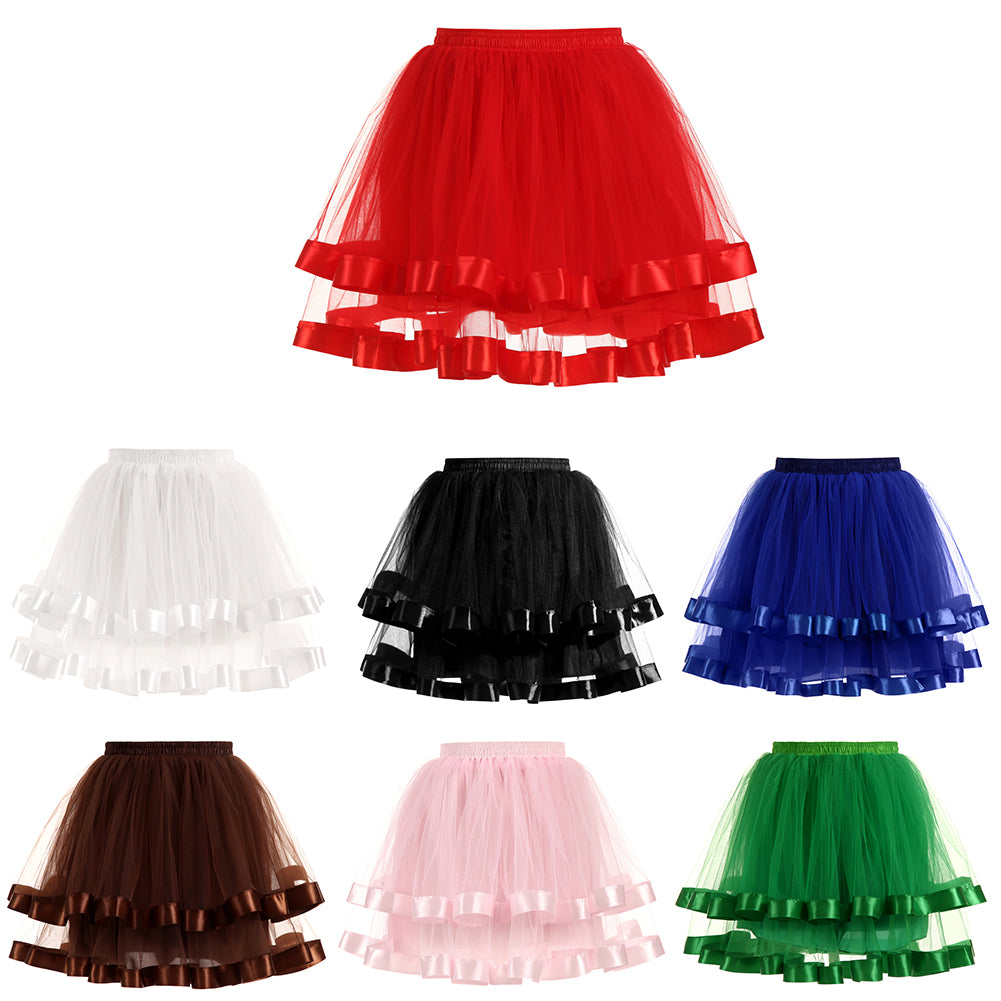 Women Double Layers Vintage Tutu Petticoat Gauze Skirt Prom Evening Party Dress