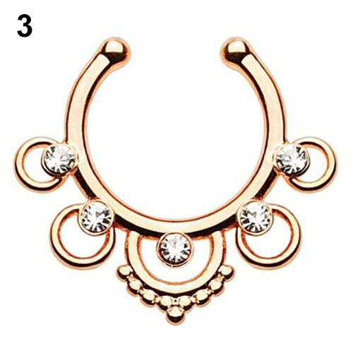 Crown Hollow Nose Ring Rhinestone Non Piercing Hanger Clip On Hoop Body Jewelry