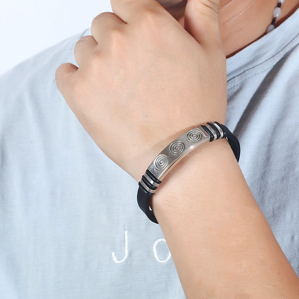 Punk Swirl Carving Men Fashion Stainless Steel Adjustable Bracelet Wristband