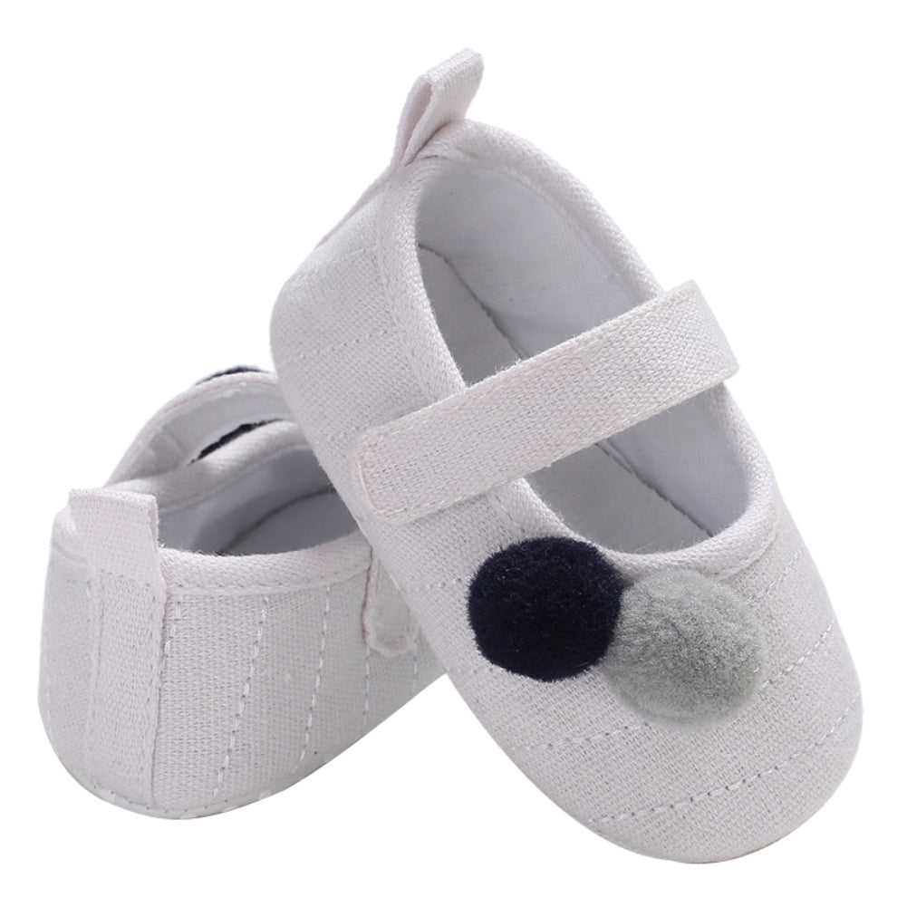 Cute Pompom Solid Color Toddler Baby Girl Prewalker Anti-slip Princess Shoes